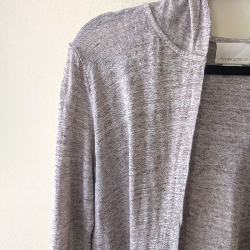 Cynthia Rowley Hooded Linen Open Cardigan Oatmeal Size Small - Picture 5 of 6